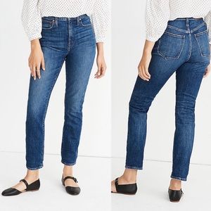 Madewell The High Rise Slim Crop Boyfriend Jeans Slim Distressed Stretch Blue 32